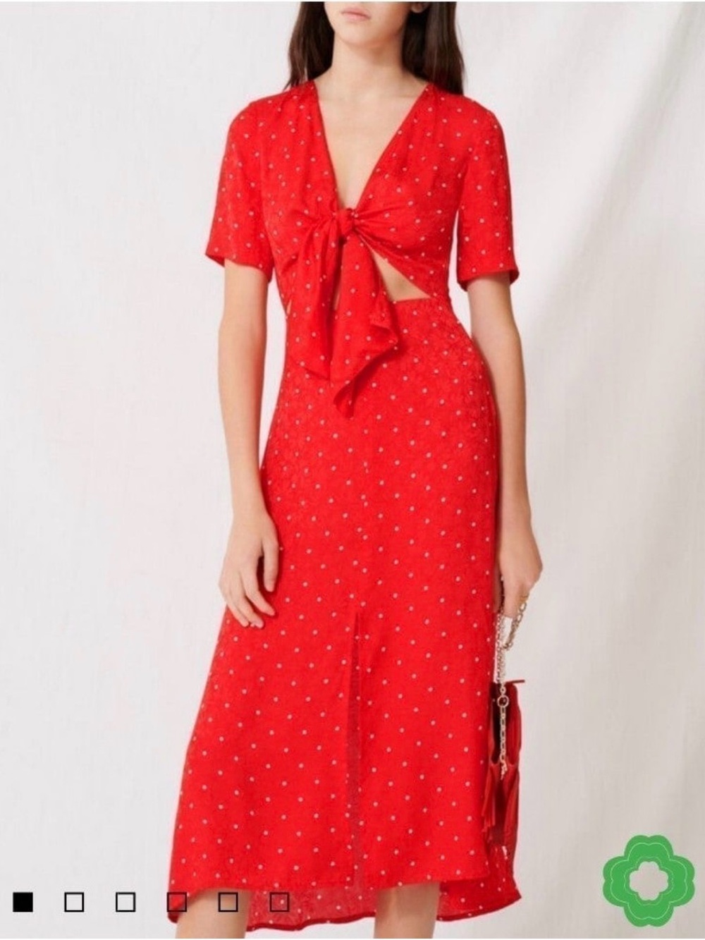 Maje Rinoui long tie Polka Dot Midi Dress size 34